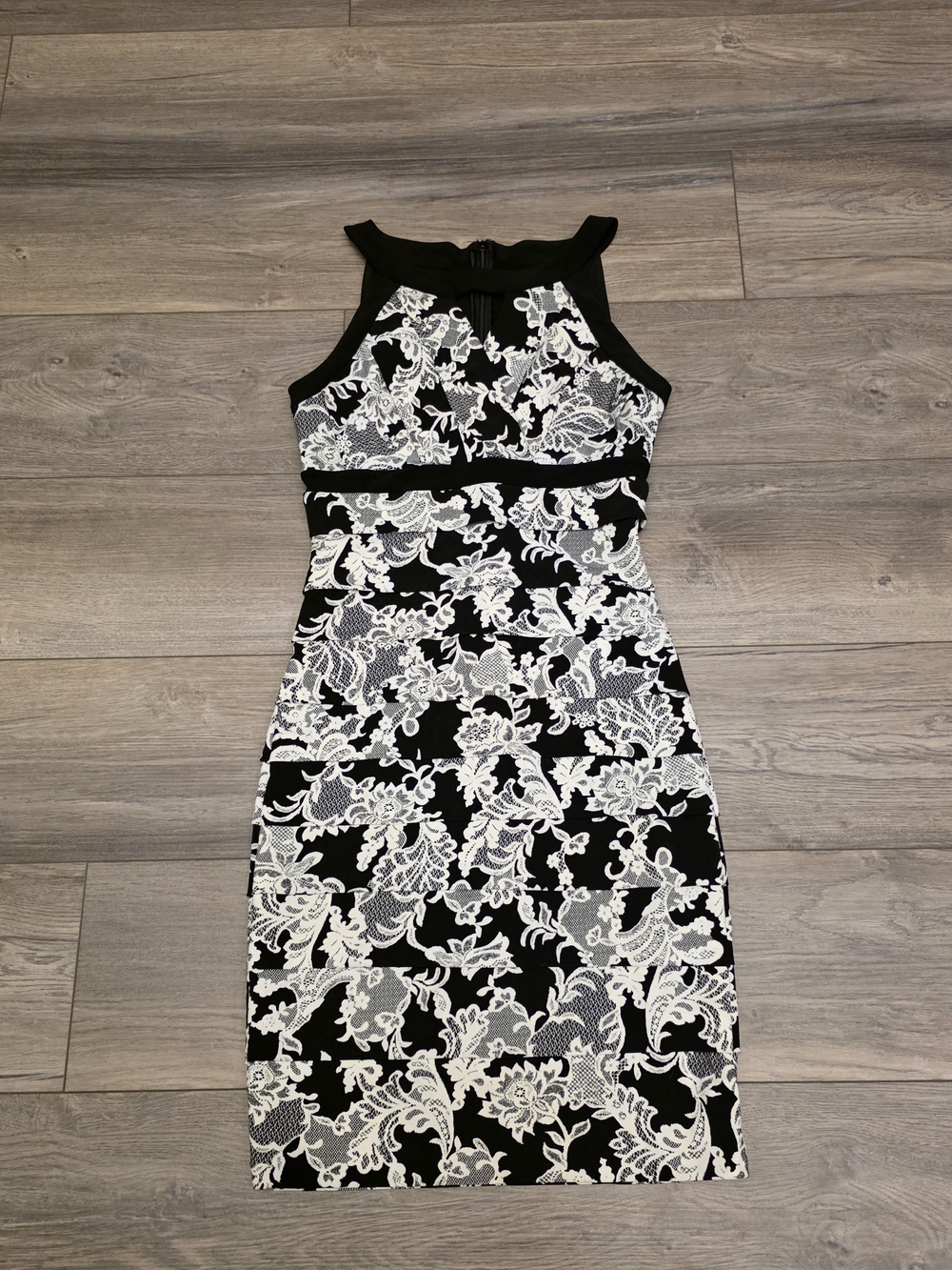 White House Black Market "Instantly Slimming" Lace Print Tiered Halter Dress